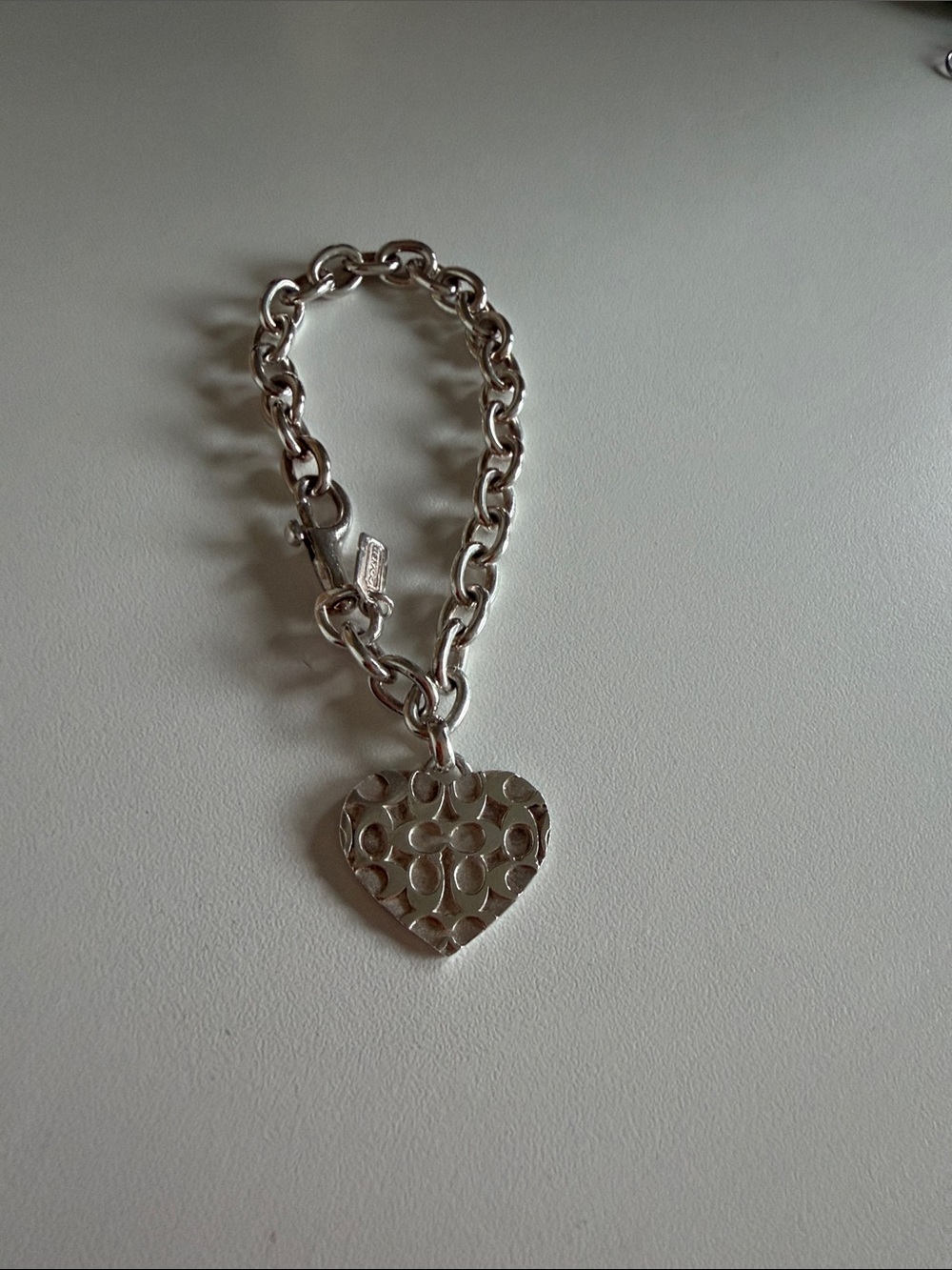 Coach Y2K Sterling Silver Signature C Heart Bracelet